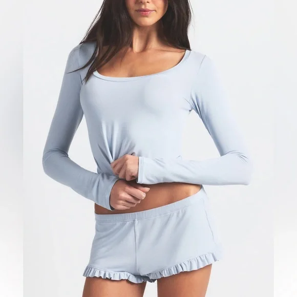 SKIMS Scoop Neck Sleep Set With Shorts In Zen Blue Size Medium - Picture 2 of 14